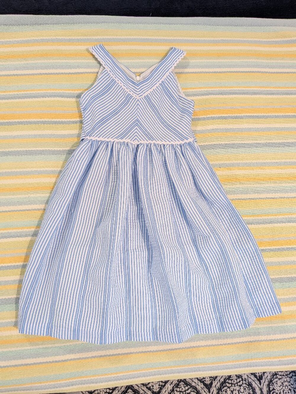 ⭐ Bonnie Jean Blue & White Seersucker striped tank dress size 6